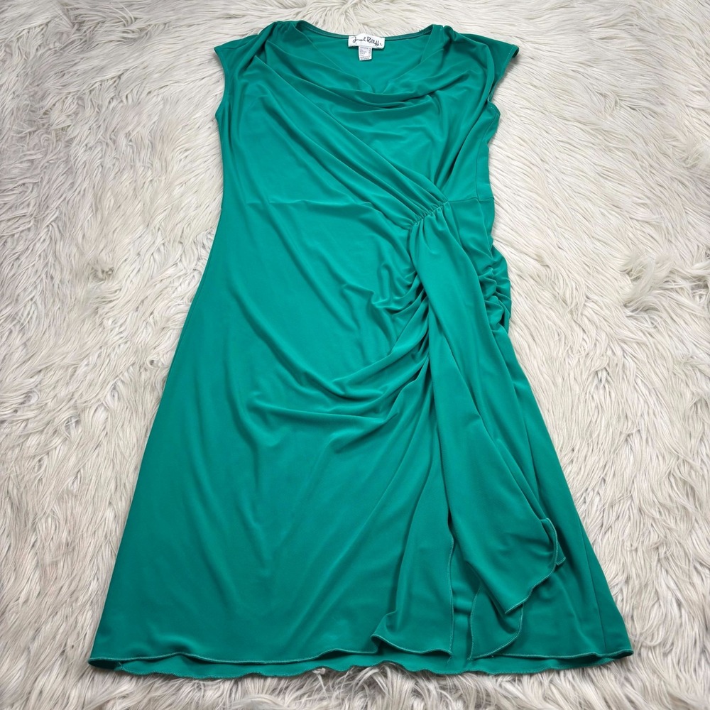 Joseph Ribkoff Women's 10 Teal‎ Jersey Dress Cowl Neck Ruched Draped